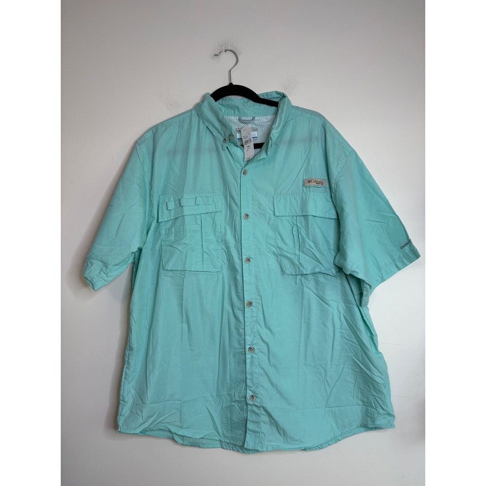 Columbia PFG Bahama II Fishing Shirt Mens 2XL Aqua Mint Green Short Sleeve NWT
